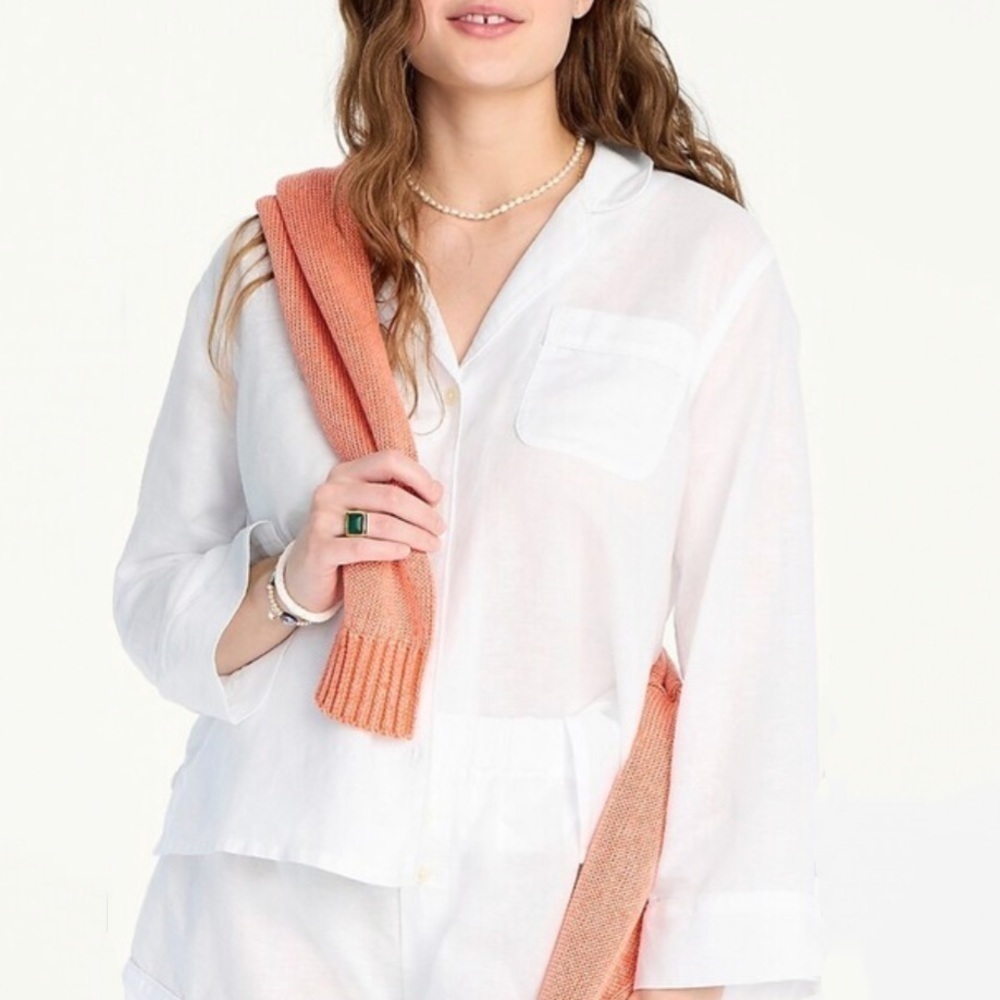 NWT J. Crew Linen Cotton Pajama Button Down Shirt Light Mint Green